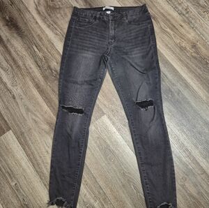 Refuge Distressed Ripped Faded Black/Grey Women's Skinny Jeans Jeggings